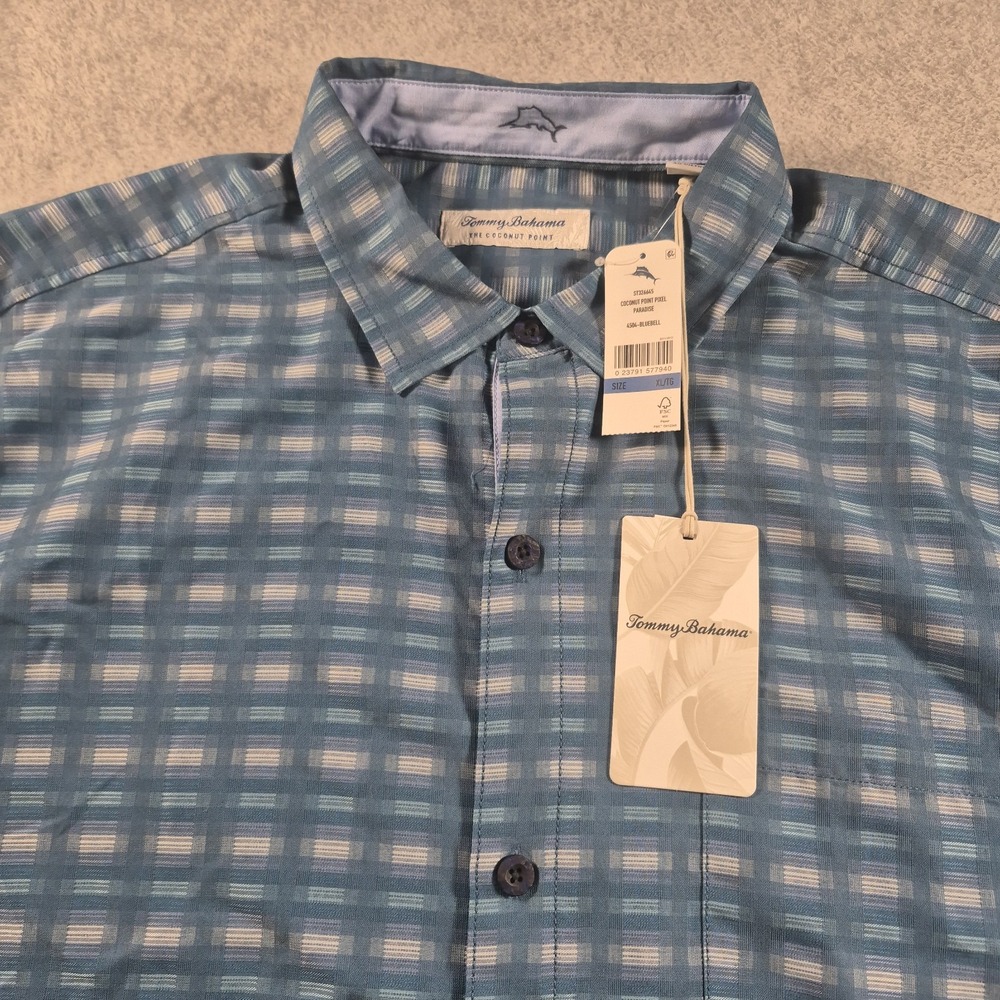 Tommy Bahama Coconut Point Mens XL Blue Plaid Short Sleeve Button-Up Shirt